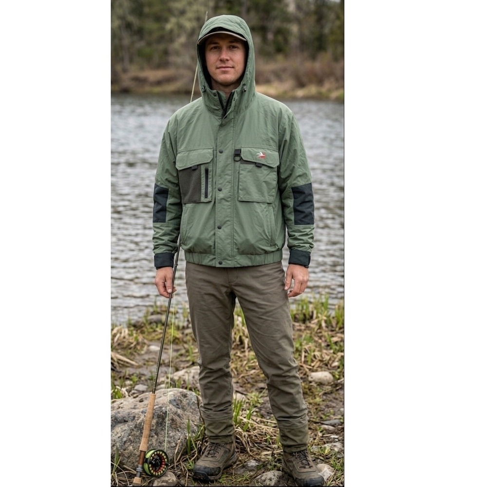 Redington Mens Fly Fishing Wading Jacket Sage Green Hooded Utility Gorpcore XXL